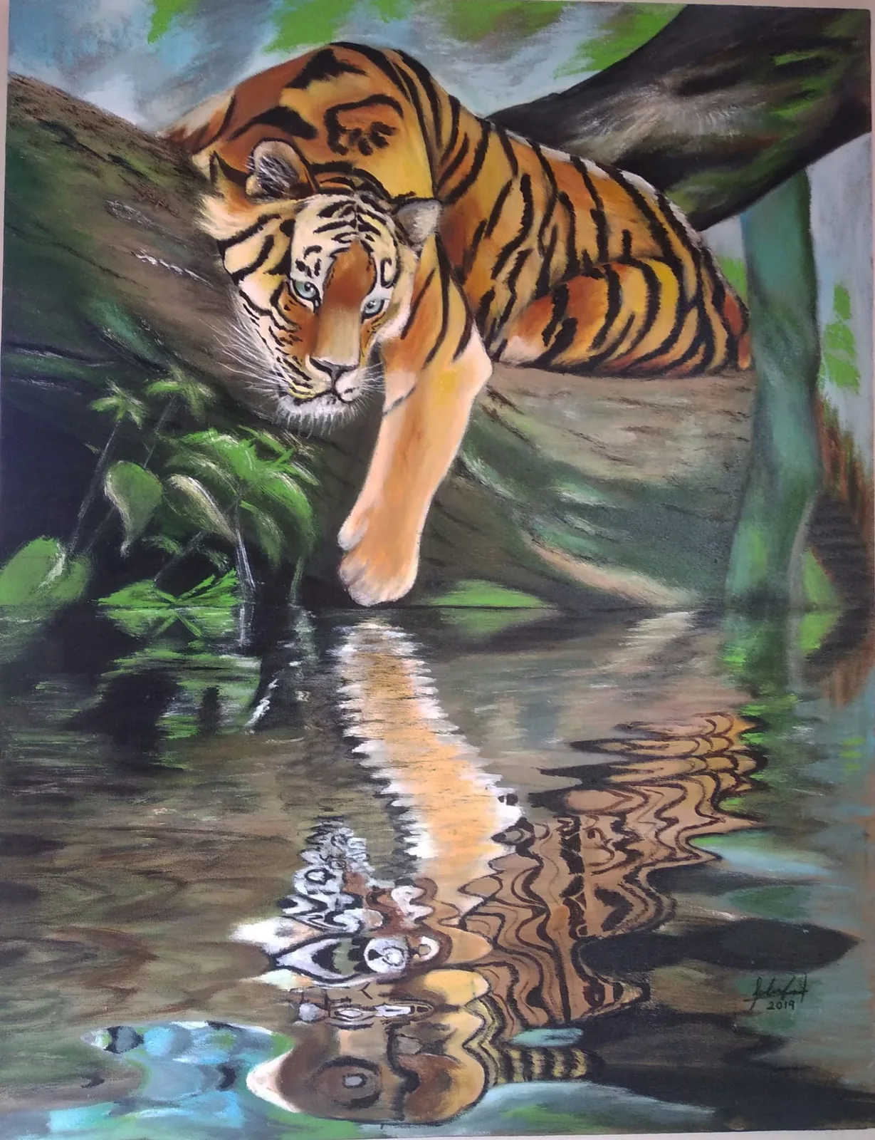 Tiger at the Water's Edge, painting by Funda Camelmas